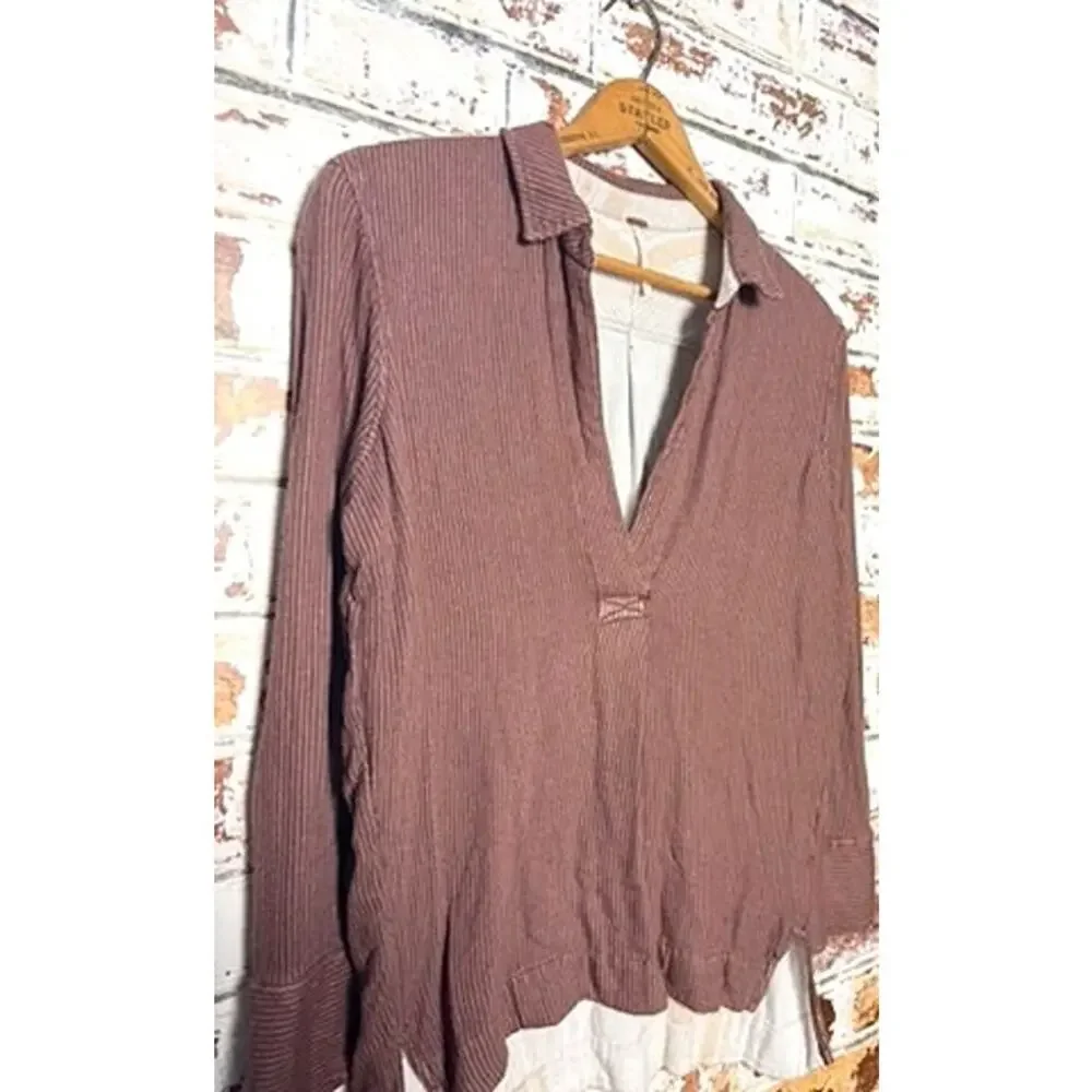 Free People On The Road Flowing Striped Collared Longline Popover Tunic Blouse